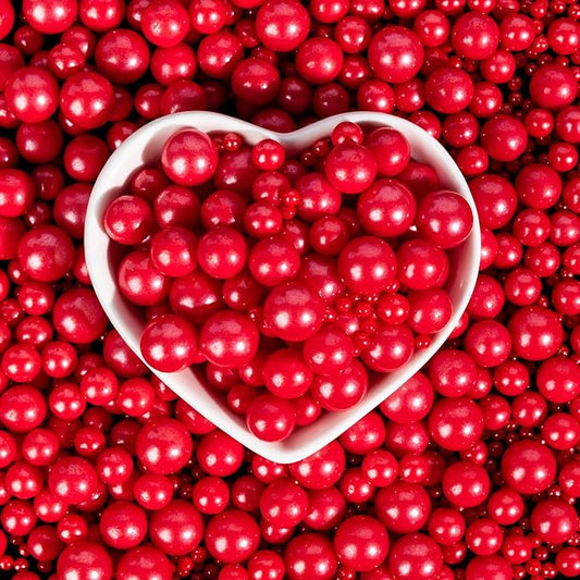 Edible Red Pearl Sprinkles,130g,Edible Pearl Sugar Sprinkles,Baking Edible Cake Decorations,Cupcake Toppers,Cookie Decorating,Donuts Ice Cream Toppings,Wedding Birthday Party Supplies