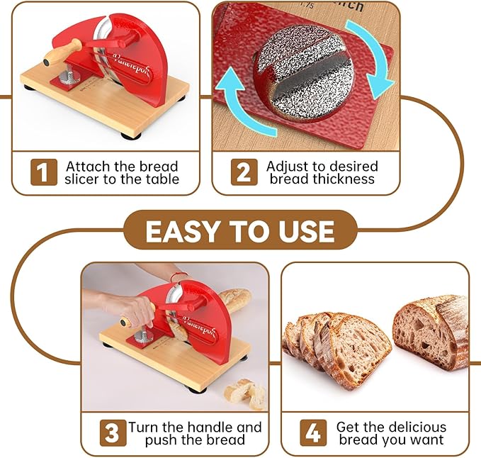 vanerepok Upgrade Manual Bread Slicer for Homemade Sourdough Bread, Classic Hand Crank Home Bread Slicer With Scale Line and Steel Fence, Sharp Blade, Adjustable Width for Homemade & Commercial Use