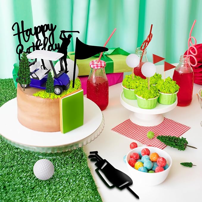 Hooqict 21 Pieces Golf Cake Decorations with Mini Cart, Ball, Green Tree, Clubs, Red Flag Cake Toppers for Men Sports Golf Themed Birthday Party Decorations Supplies