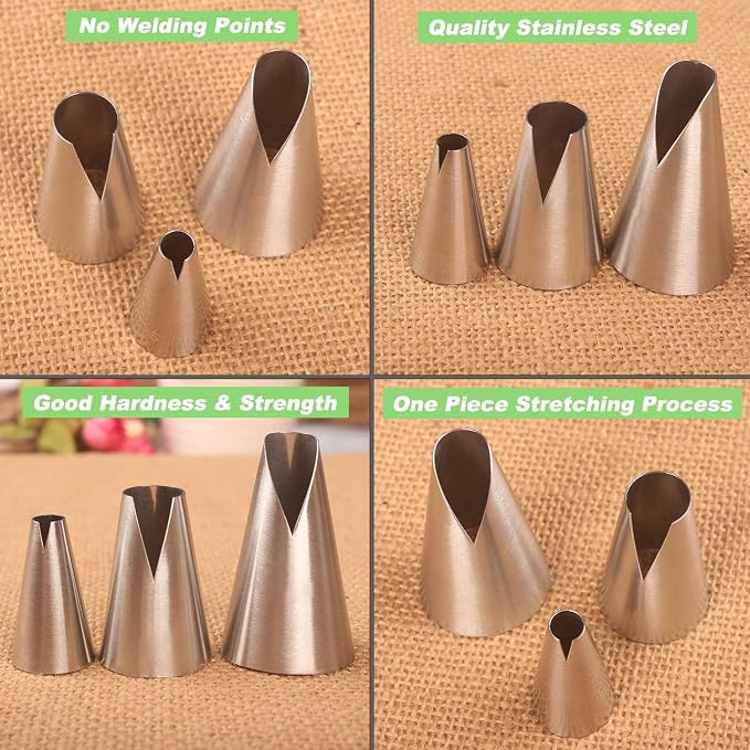 Silver Russian Piping Tips Set, 3 Pcs Cake Decorating Tips V-shaped Wave Nozzles Piping Kit Cupcake Tips for Pastry Cupcakes Cakes Cookies Decorating Stainless Steel Kitchen Gadgets，Kitchen Utensils