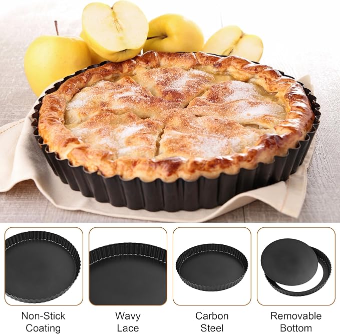 6 Pcs Tart Pan with Removable Bottom, Nonstick Pie Pan 11/9/4/3In, Fluted Quiche Pan Carbon Steel for Baking Pie Cheesecake Pizzas