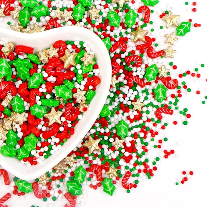 Christmas Sprinkles, Edible Christmas Sugar Sprinkles for Cake Decorating, Cupcake, Cookies, Baking Cake Topper Decorations, Holiday Party Supplies, Cane, Star, Tree, 180g/ 6.35oz