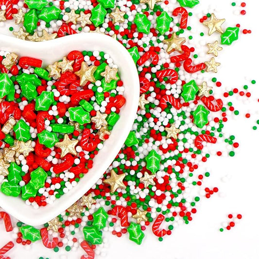 Christmas Sprinkles, Edible Christmas Sugar Sprinkles for Cake Decorating, Cupcake, Cookies, Baking Cake Topper Decorations, Holiday Party Supplies, Cane, Star, Tree, 180g/ 6.35oz