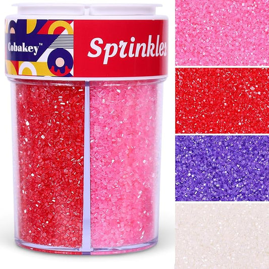 Valentine Sanding Sugar Edible Pink Red Purple Sugar Sprinkles for Cake Decorating Crystal Candy Sparkling Sanding Sugar for Cupcake Toppers Cookie Decorations Wedding Party Celebrations 6.5oz