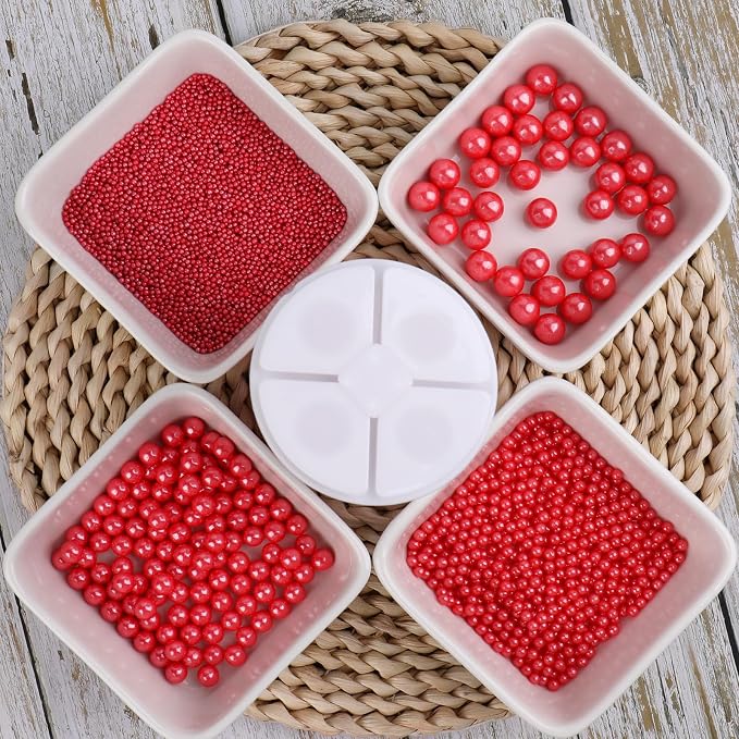 Sprinkles for Cake Decorating, Red Pearl Sprinkles 4 Sizes Mix for Cake Cupcake Cookie Baking Donuts Ice Cream Toppings