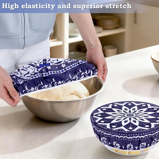 2 Large Reusable Beeswax Bowl Covers for Bread Proofing, 10/12 Inch Elastic Beeswax Wraps Cotton Cloth Sourdough Bowl Covers for Proofing Baskets, Mixer Bowls, Food Storage Containers