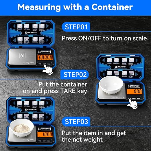 UNIWEIGH Digital Pocket Gram Scale 500g x 0.01g Precision Jewelry Scale | Mini Coin Scales 6 Units/LCD,Weighs Small Food,Gold,Powder,Micro,Ounces,Grains,Reloading,Tare Function,Blue(Battery Included)