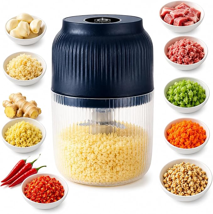 Household Electric Garlic Crusher, 6-Blade Cyclone Mini Chopper (1 Blue) | 350ml Capacity; For Garlic, Onion, Ginger, Chili; Cordless 6 Stainless Steel Blades; Ideal For Home Cooks