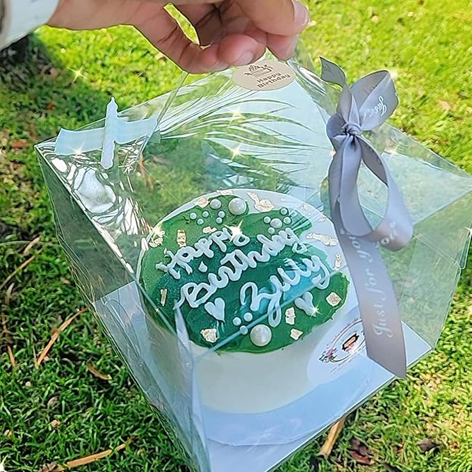 KEILEOHO 50 PCS 5 x 5 x 4 Inch Transparent Bakery Boxes, Clear Cake Box, Plastic Cake Carrier with Lid and Handle Transparent Gift Favor Box Cupcake Treat Boxes for Party, Wedding