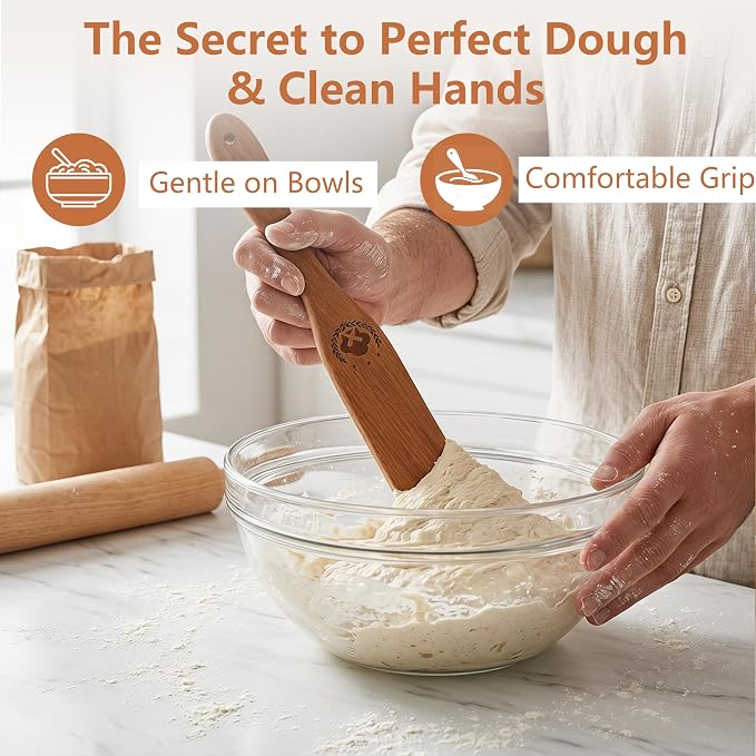 1 Pack Shorter Teak Wood Spurtle – Sourdough Starter, Jar Bottom Scraper & Shorter Handle Dough Whisk, Moisture-Resistant Kitchen Tools for Baking & Non-Stick Safe Cookware