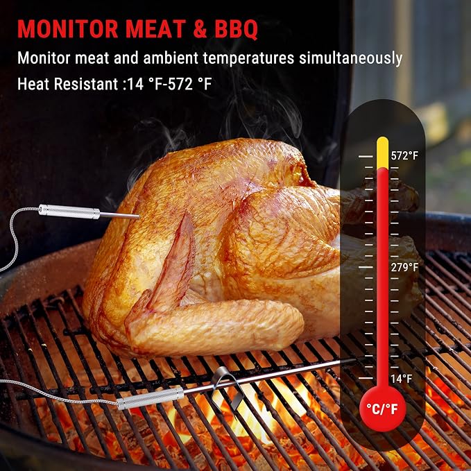 TempPro 500FT Wireless Meat Thermometer for Grilling and Smoking with 2 Probes, Smoker BBQ Kitchen Food Digital Thermometer for Meat Turkey Cooking Gift for Dad Him Husband (Previously ThermoPro)