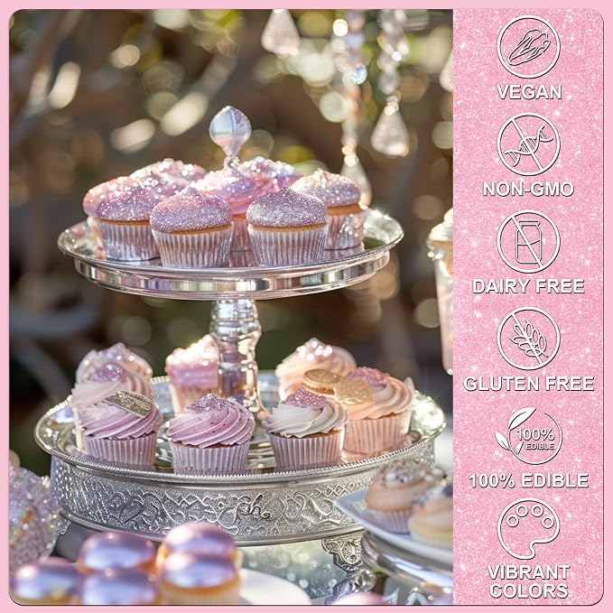 Bright Pink Edible Glitter - 5g Food Grade Cake Decorating Shimmering Glitter, Edible Sprinkle Luster Dust for Drinks, Chocolates, Fondant, Strawberries, Cupcakes, Candy, Easter Cookie - Vegan