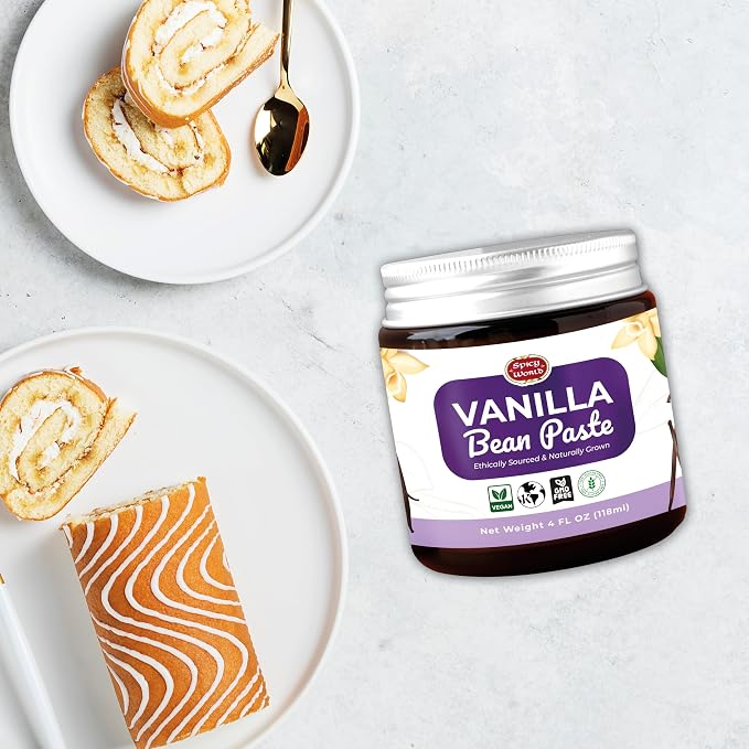 Spicy World Vanilla Bean Paste 4oz Jar - All Natural & Pure - Made with Organic Agave Syrup - For Cooking, Baking & Desserts - 100% Vegan & Kosher, Non-GMO & Gluten-Free - Glass Jar