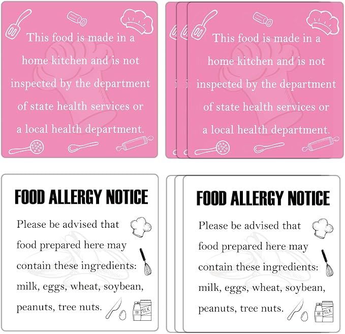 600 Pcs 2 Inch Cottage Food Law Labels Stickers Allergen Warning Stickers - Pink Baked with Love Made in a Home Kitchen Inspection Statement Decals for Homemade Bakery Baked Food Canning Packaging