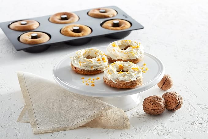 Lékué Platinum Silicone Donut Mold | 6 Non-Stick Holes For Baking - No Grease Needed | Pop-Out Oven Cake Molds | Heat-Resistant, Freezer Safe, Microwave Safe, Dishwasher Safe | Black