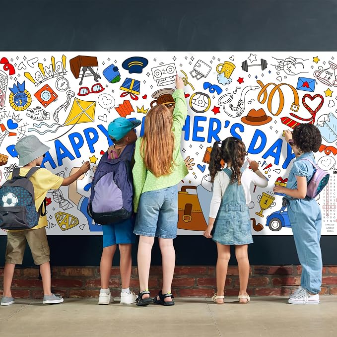 Fathers Day Coloring tablecloths for Classroom Wall - Versatile 31.5 x 72 Inches Father Themed Activity Poster/Table Cover, School Parties, Happy Fathers Day Decorations