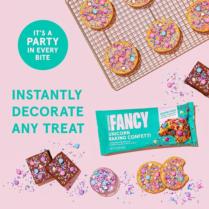 Fancy Sprinkles Unicorn Baking Confetti | Crunchy Jimmies, Chocolate Gems, Candy-Coated Morsels & Star Confetti | Cookie Mix-In & Cake Batter | Girls Birthday & Unicorn Party | 8 oz (2 Pack)