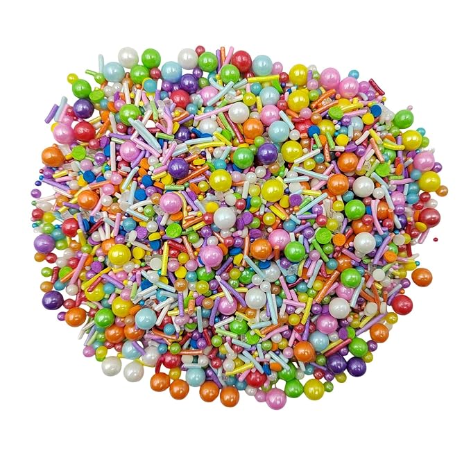 Rainbow Sprinkles for Cupcakes, Edible Birthday Sprinkles, Colorful Jimmies Pearls Sprinkle Mix for Baking Cupcake Toppers Cake Decorating Cookie Decorations Ice Cream Toppings