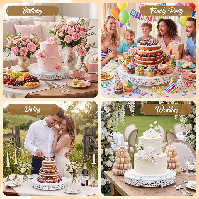 Wenqik 20 Inch White Cake Stand Set Metal Round Cupcake Dessert Stand with Cake Cutting, Flower Spatula Wedding Cupcake Pastry Display Candy Holder Display for Wedding Party Birthday Baby Shower