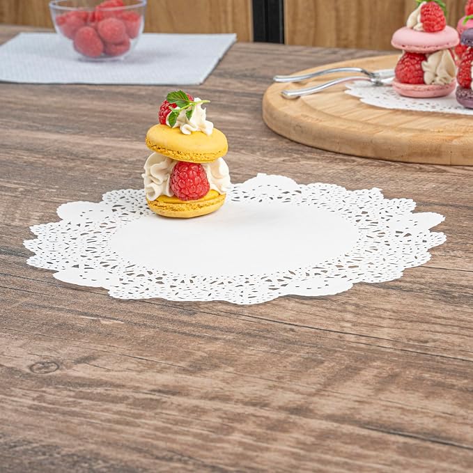 Restaurantware Paper Doilies 100 Pack of 8 Inch Lace Disposable Table Decor White Round Shape Decorative Presentation