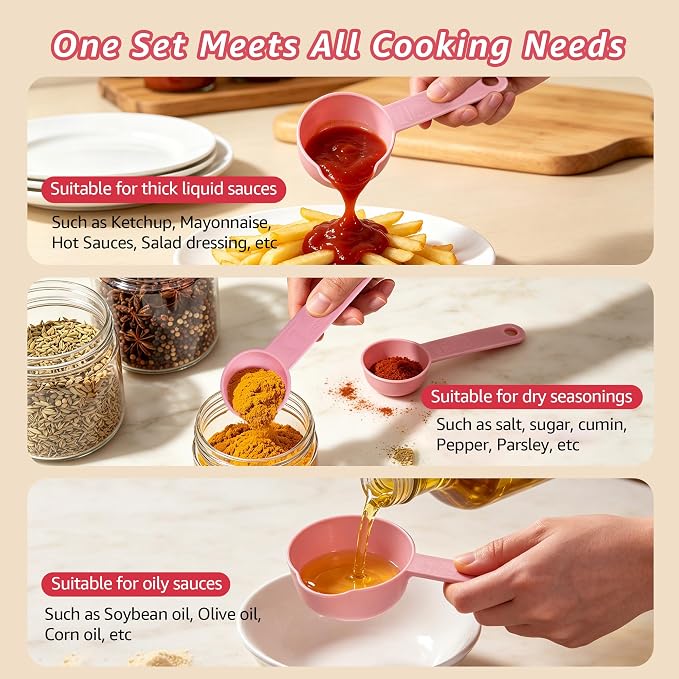 Set of Plastic Measuring Cups and Spoons, 11 Piece Nesting Measure Spoon Set with Metric and US Measurements, Fits for Measuring Dry and Liquid Dishwasher Safe