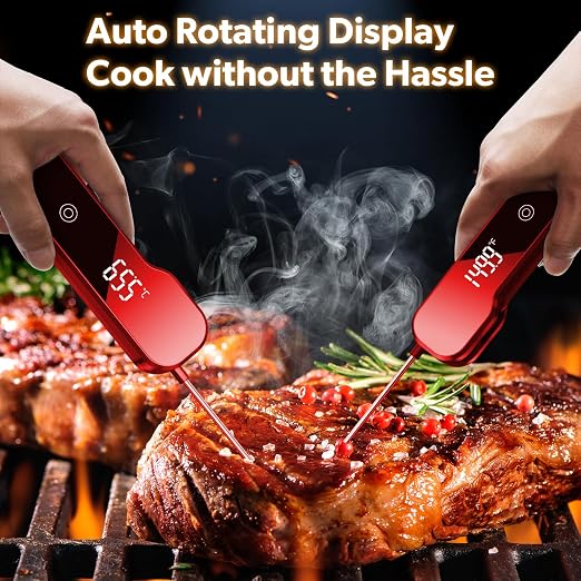 Meat Thermometer Digital with 1 Second Instant Read, Large LED Display, Food Thermometer 2026 Upgraded Waterproof Kitchen Meat Thermometer for Grilling, Cooking, BBQ, Oven