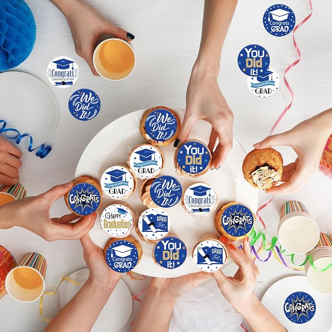 36PCS Edible Graduation Cap Cupcake Toppers Wafer Paper Grad Cap Diploma Cake Decorations Edible Grad Cap Cupcake Picks for 2026 Grad Theme Party Cake Decor Supplies (Blue)
