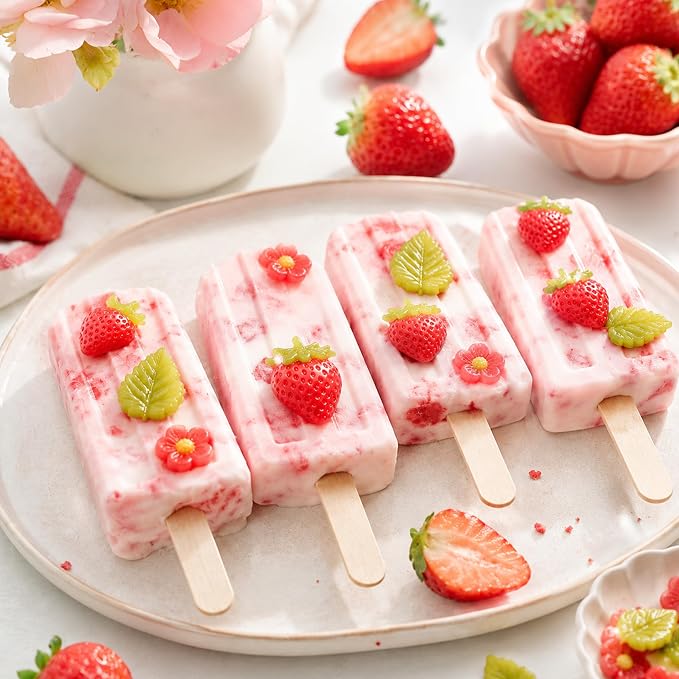 YunKo 3 Pack Strawberry Mold Set, Flexible Silicone Fondant Molds | Strawberry molds for cake decorating, cupcake toppers, chocolate, candy, fondant, and strawberry-shaped treats