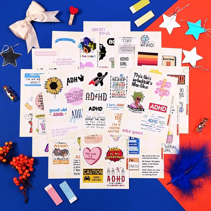 100Pcs Funny ADHD Stickers for Water Bottles, Laptops - ADHD Gifts for Adults - Neurodivergent, Neurodiversity Stickers Bulk - Mental Health Awareness Therapy Gifts for Women & Men