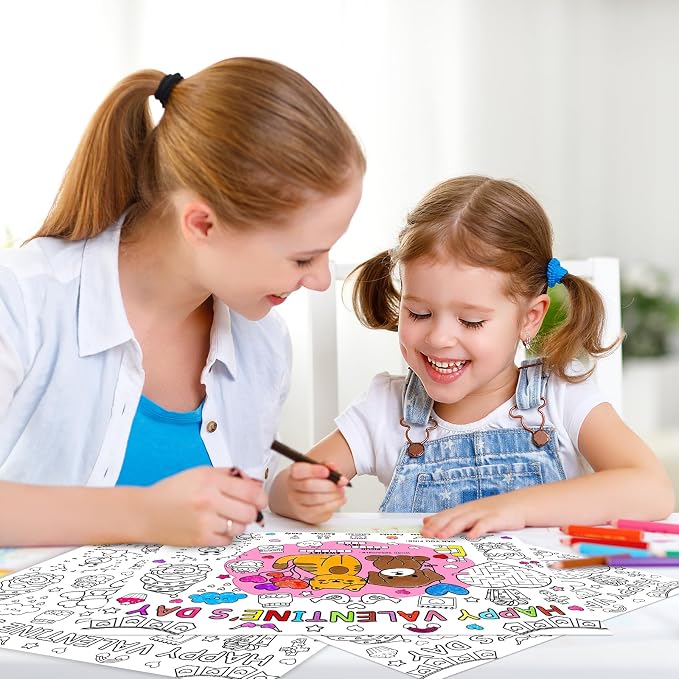 45pcs Valentine's Day Disposable Coloring Placemats Valentines Day Crafts for Kids Valentine Party Favors Coloring Poster Valentine Party Supplies School Classroom Activities Paper Table Mats