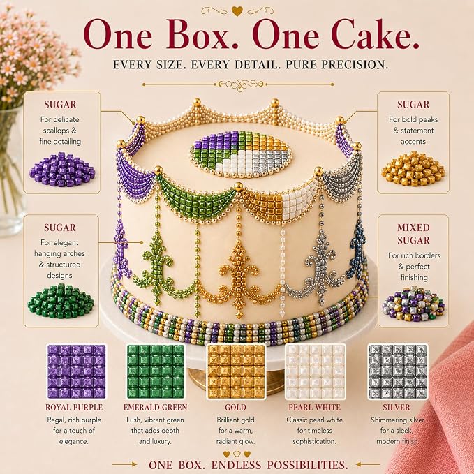 Confect Sprinkle Mix – 5-Pack Assorted Edible Sugar Crystals in White, Green, Purple, Silver & Gold –Alice in Wonderland Sparkling Sugar Sprinkle- Decorative Toppings for Cakes, Cupcakes & Cookies –Vegan, Gluten-Free, Nut-Free, Soy-Free, Dairy-Free, Pa...