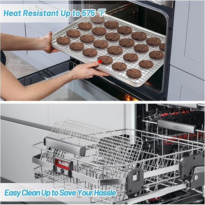 TeamFar Cooling Racks, 2 Pack Stainless Steel Grid Wire Rack for Baking Roasting Grilling Drying, 15.3’’ x 11.2’’, Metal Mesh Oven Rack for Chicken Bacon Cookies, Non-Toxic & Dishwasher Safe