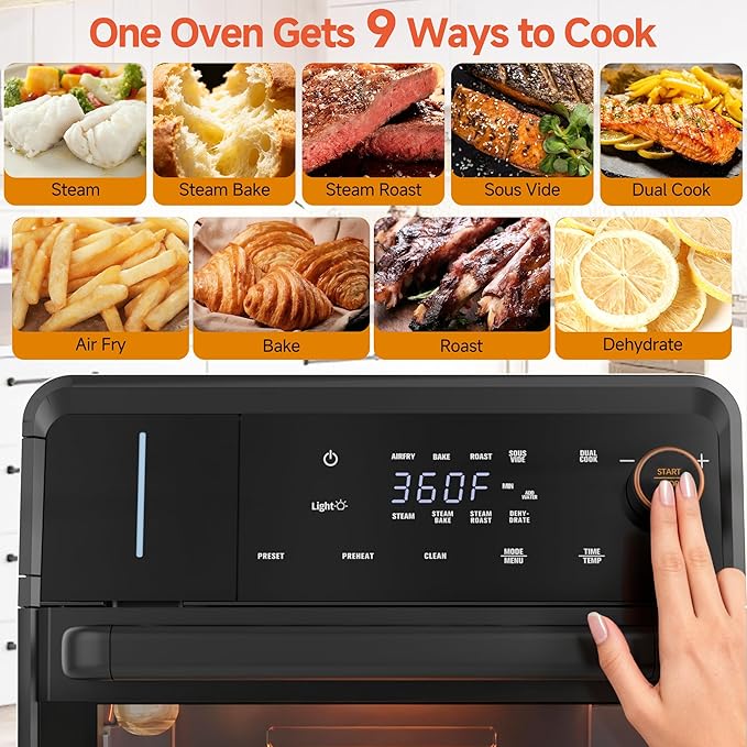 OUNIN Air Fryer Toaster Oven Combo, 11-in-1 Countertop Steam Oven with Self-Cleaning, Dual Cook, Bake, Roast, Dehydrate, 90-430°F, 16QT Capacity