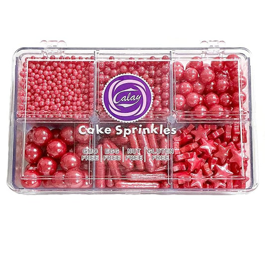Homipooty Edible Red Pearl Sugar Sprinkles 130g/4.58oz Red Pearl Star Sprinkles For Cake Decorations Wedding，Cookies，Ice Cream, Cupcake Toppers, Halloween Christmas Supplies