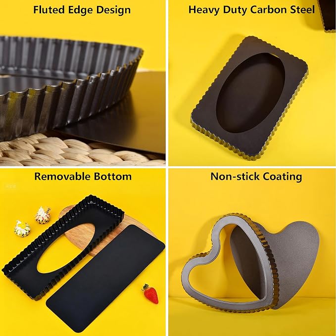 Special Shapes Fruit Tart Pan with Removable Loose Bottom Non-stick Carbon Steel (13 inch Long Strip)