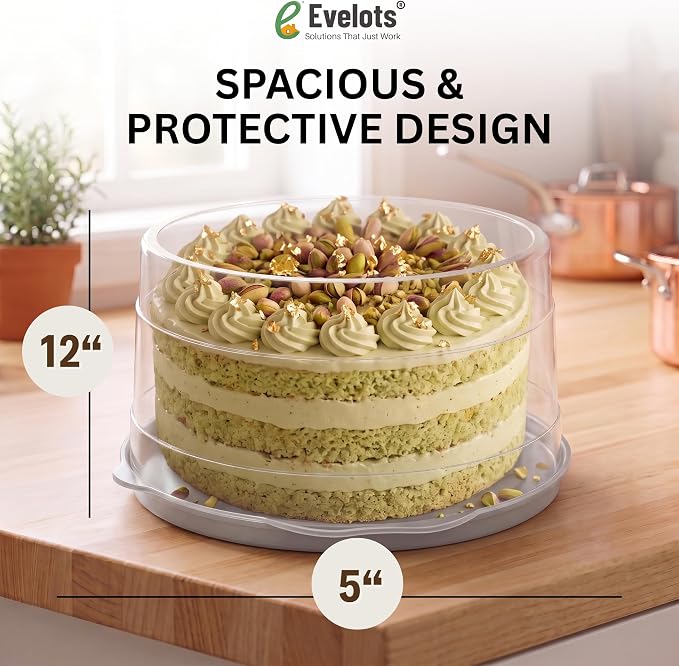 Evelots 12-Inch Airtight Cake Container with Lid - Portable Carrier for Pies, Cakes, Cupcakes & More - BPA-Free Clear Plastic - Secure & Easy Transport