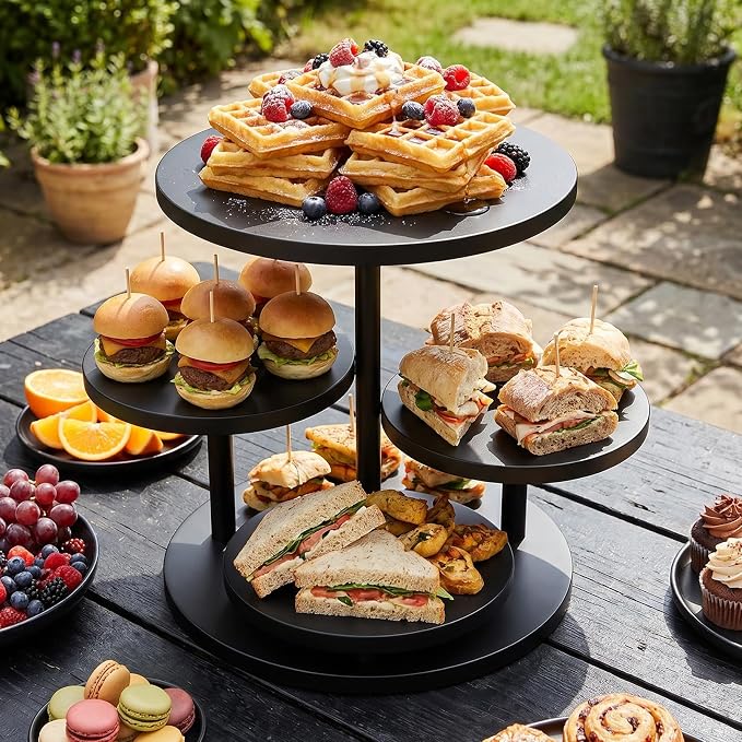 Cupcake Tower for 50 Cupcakes 4 Tier Wooden Dessert Display Stands 360°Rotatable Cookie Display Stand with Tiered Trays Round Cake Stand for Parties Wedding Halloween Dessert Table, Black