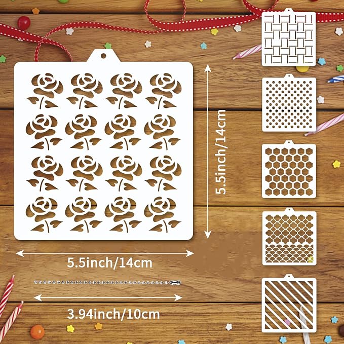 JULBEAR 36Pcs Baking Cookie Stencils for Royal Icing Airbrush Templates | Reusable Pattern, DIY Party Baking Painting Dessert Coffee Decoration, Mold Tools for Cookies Cake, 5.5x5.5 Inches