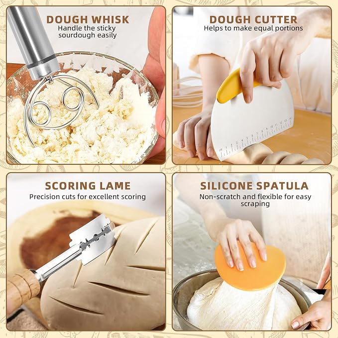VIMERPA Sourdough Starter Kit, Bread Making Kit with Sourdough Starter Jar for Beginners, Banneton Bread Proofing Basket for Home and Kitchen, Sourdough Bread Baking Supplies, Bread Making Tools Kit