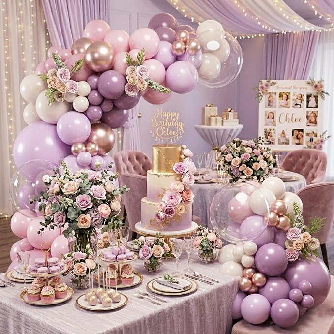 Dusty Purple Balloon Garland Arch Kit 126Pcs Light Pink Lavender Purple and Sand White Balloons for Birthday Baby Shower Bridal Shower Wedding Party Decorations