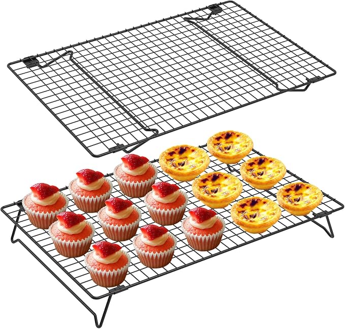 2 Pcs Cooling Rack with Collapsible Legs,Carbon Steel Baking Cooling Rack,Stackable Cake Cooling Rack,Nonstick Cookie Cooling Rack for Baked Goods Baking Cooking Cooling Roasting (large size)