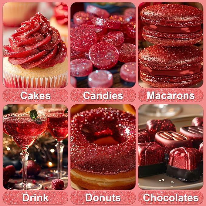 Red Edible Glitter - 5g Food Grade Cake Decorating Shimmering Glitter, Edible Sprinkle Luster Dust for Drinks, Chocolates, Fondant, Strawberries, Cupcakes, Candy, Easter Cookie - Vegan