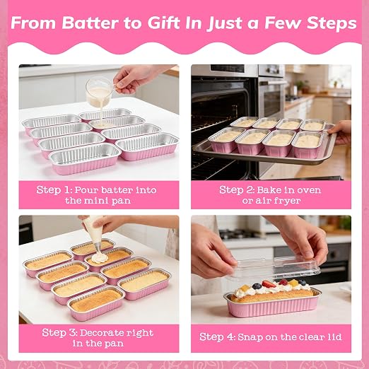NPLUX 100 Pack Mini Cake Pans with Lids and Spoons Rectangular Aluminum Foil Baking Pans Mini Cheesecake Containers, Graduation Gifts Party Favors(6.8oz)
