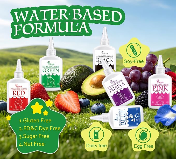 Natural Food Coloring - 2oz Plant-Based Liquid Food Dye, FD&C Dye Free, Gluten Free Vegan Non-GMO, No Dairy Nut Egg Sugar, for Baking Cake Decorating Icing Frosting Fondant Easter Eggs Drinks (purple)