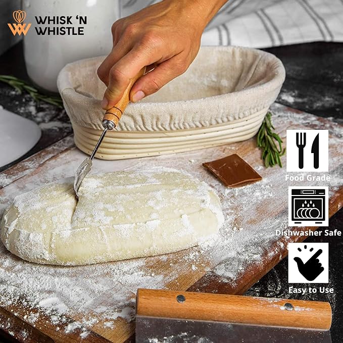 Proofing Basket Set - 9" Round & 10" Oval Baskets - Sourdough Starter Kit - Sourdough Bread Baking Tools and Supplies Include Dough Whisk, Scrapers and Lame