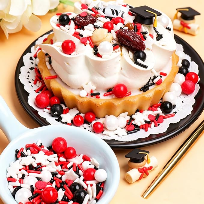 Red White and Black Sprinkles for Cake Decorating, Edible Baseball Sprinkles Mix, Perfect for Cake Decorations, Baking, Ice Cream, Cookies, Cupcake Toppers