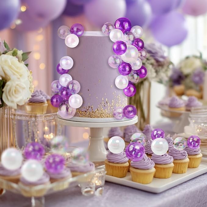 32 PCS Ball Cake Topper Bubble Mini Balloon Topper Ball Cake Picks for Birthday Party Wedding Decoration Supplies