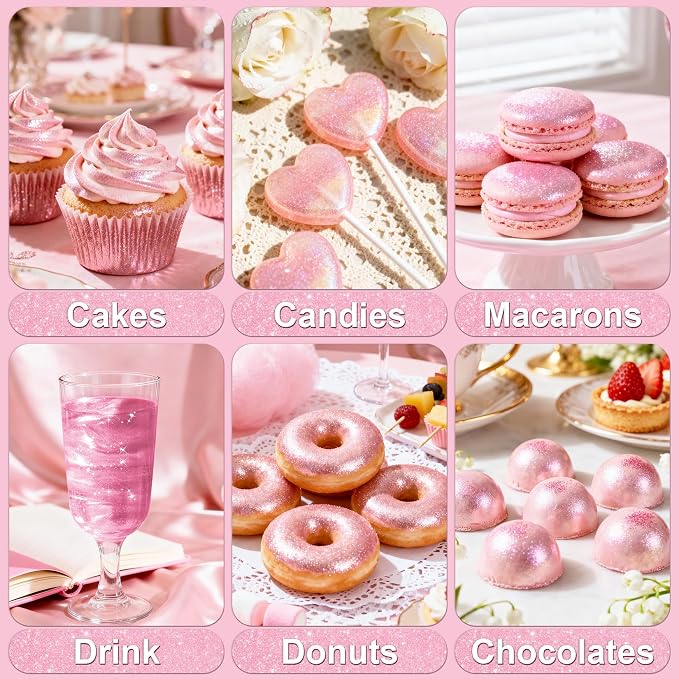 Bright Pink Edible Glitter - 5g Food Grade Cake Decorating Shimmering Glitter, Edible Sprinkle Luster Dust for Drinks, Chocolates, Fondant, Strawberries, Cupcakes, Candy, Easter Cookie - Vegan