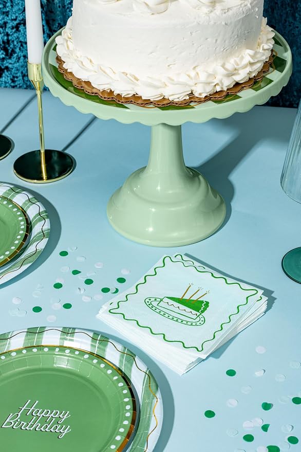 Light Green/Dark Green Stripe Cake Stand for Celebrations by Emergency Confetti – Charming Tiered Display for Desserts at Birthdays Weddings & Gatherings – For Sturdy Stylish & Thoughtful Presentation