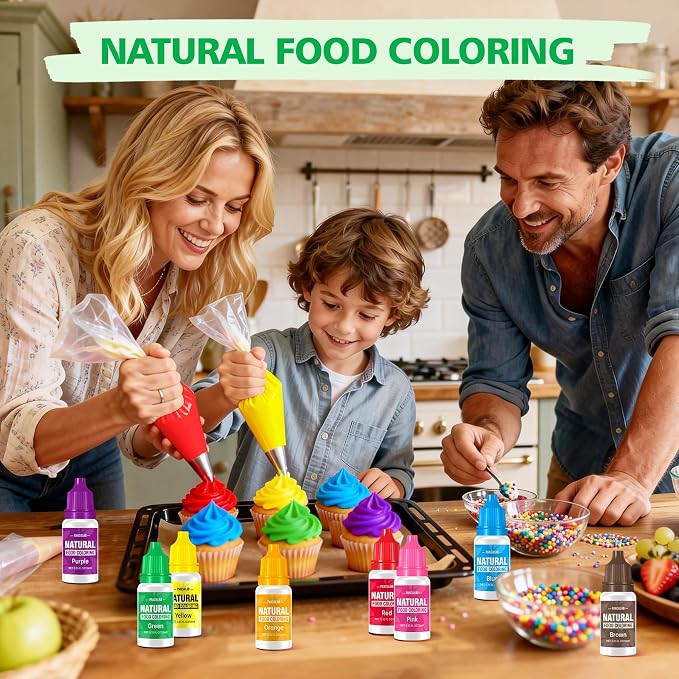 Natural Food Coloring - Pandalab 8 Colors x 10 ml Plant-Based Concentrated Food Dye, No Artificial Dye, Vegan Edible Color for Baking, Cake Decorating, Icing, Frosting, Cookies, Candy
